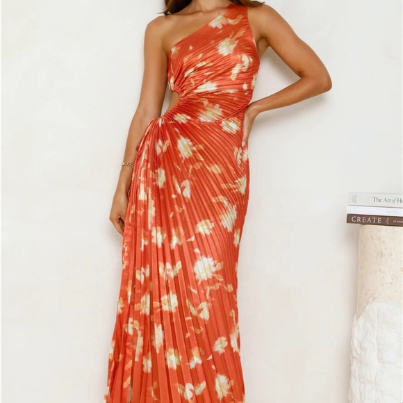 Hello Molly Dresses & Skirts - Hello Molly Golden Touch Satin One Shoulder Maxi Dress (Rust)